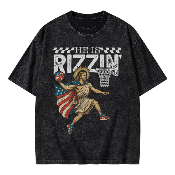 He Is Rizzen Christian Washed T-Shirt