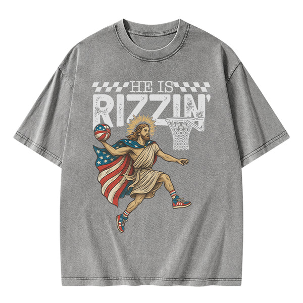 He Is Rizzen Christian Washed T-Shirt