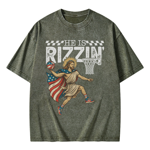 He Is Rizzen Christian Washed T-Shirt