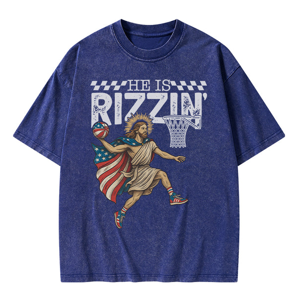 He Is Rizzen Christian Washed T-Shirt