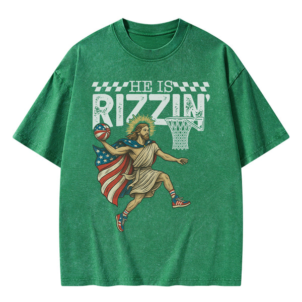 He Is Rizzen Christian Washed T-Shirt