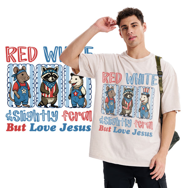 Slightly Feral But Love Jesus Christian Washed T-Shirt