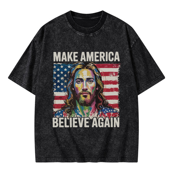 Make America Believe Again Christian Washed T-Shirt