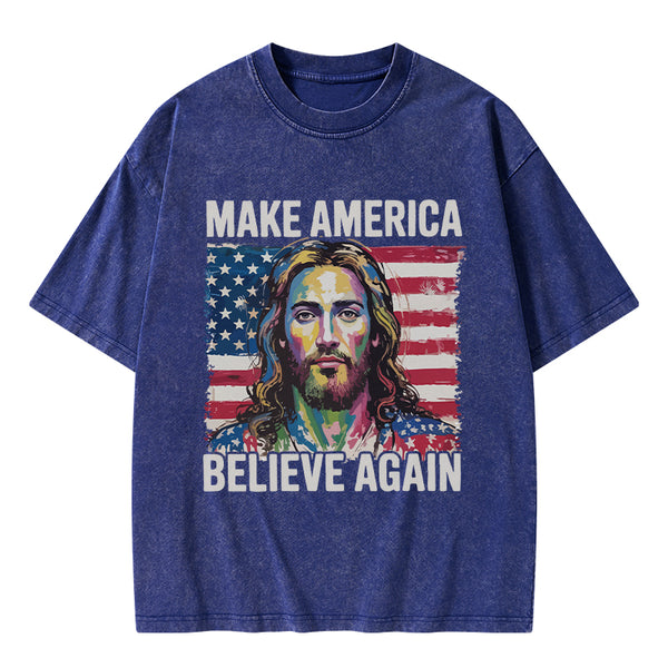 Make America Believe Again Christian Washed T-Shirt