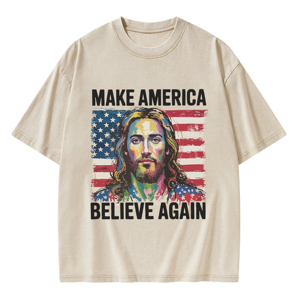 Make America Believe Again Christian Washed T-Shirt