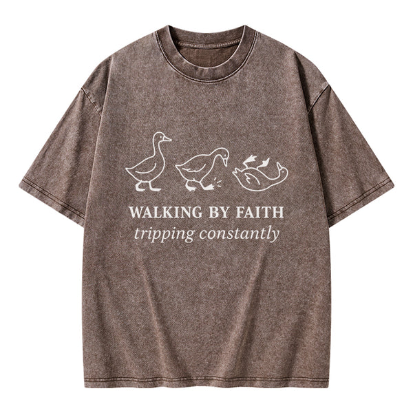 Walking By Faith Christian Washed T-Shirt