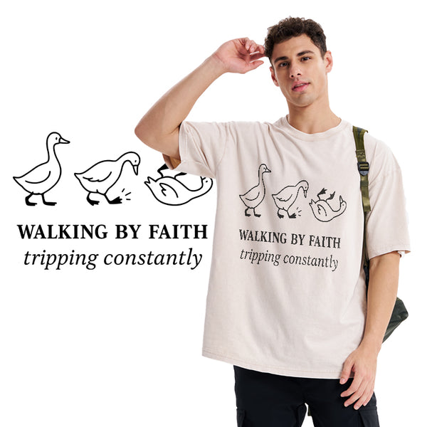 Walking By Faith Christian Washed T-Shirt