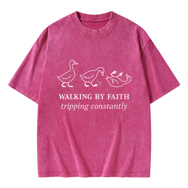 Walking By Faith Christian Washed T-Shirt