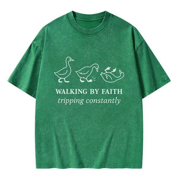 Walking By Faith Christian Washed T-Shirt