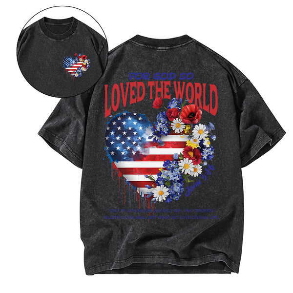 For God So Loved The World Christian Washed T-Shirt
