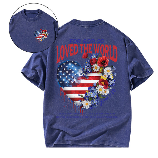 For God So Loved The World Christian Washed T-Shirt