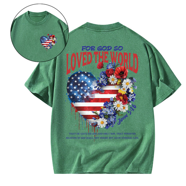 For God So Loved The World Christian Washed T-Shirt