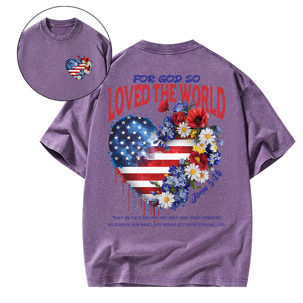 For God So Loved The World Christian Washed T-Shirt