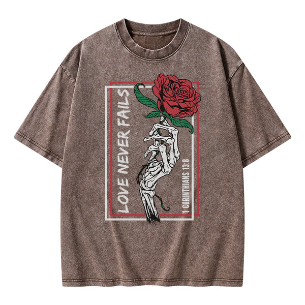 Love Never Fails Christian Washed T-Shirt