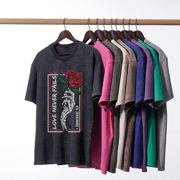 Love Never Fails Christian Washed T-Shirt
