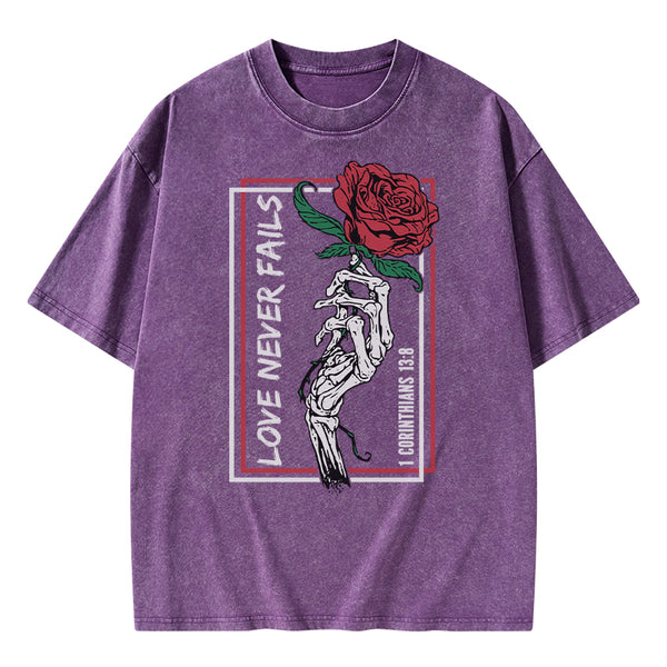 Love Never Fails Christian Washed T-Shirt