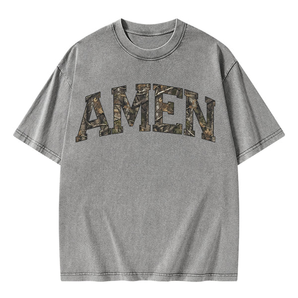 Amen Camouflage Christian Washed T-Shirt
