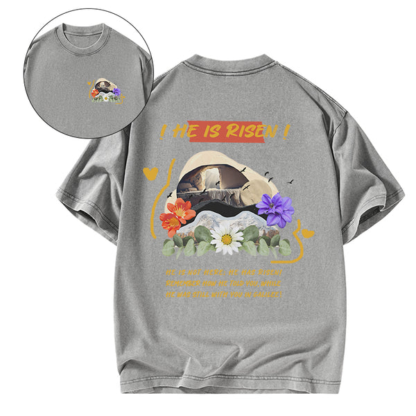 GC-WTS2130 He Is Risen Christian Washed T-Shirt