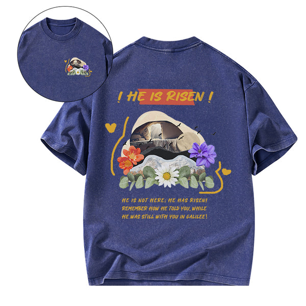 GC-WTS2130 He Is Risen Christian Washed T-Shirt