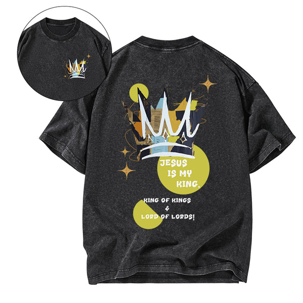 GC-WTS2132 Jesus Is My King Christian Washed T-Shirt