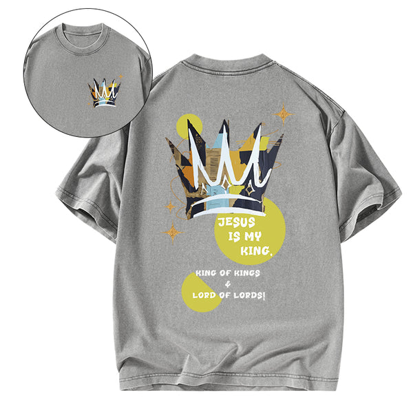 GC-WTS2132 Jesus Is My King Christian Washed T-Shirt