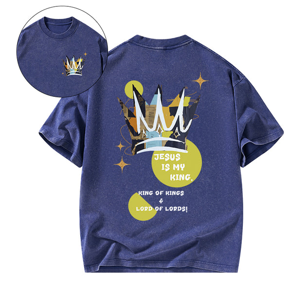 GC-WTS2132 Jesus Is My King Christian Washed T-Shirt