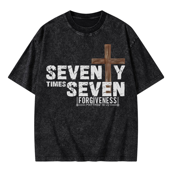 77 Times Forgiven Christian Washed T-Shirt