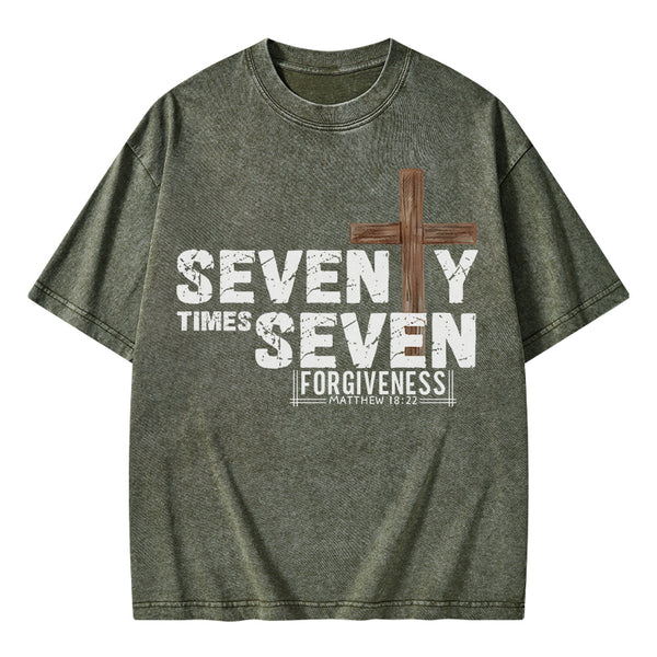 77 Times Forgiven Christian Washed T-Shirt