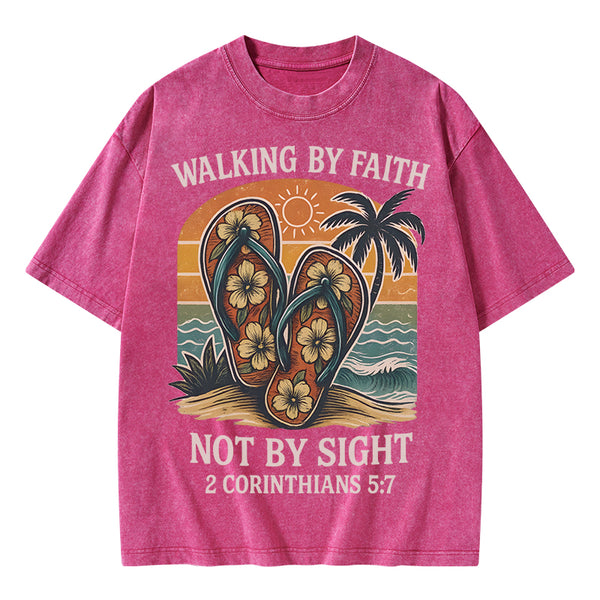 Walking By Faith Christian Washed T-Shirt
