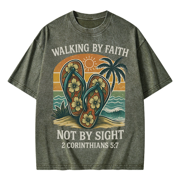Walking By Faith Christian Washed T-Shirt