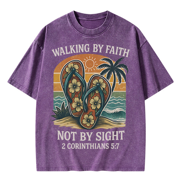 Walking By Faith Christian Washed T-Shirt