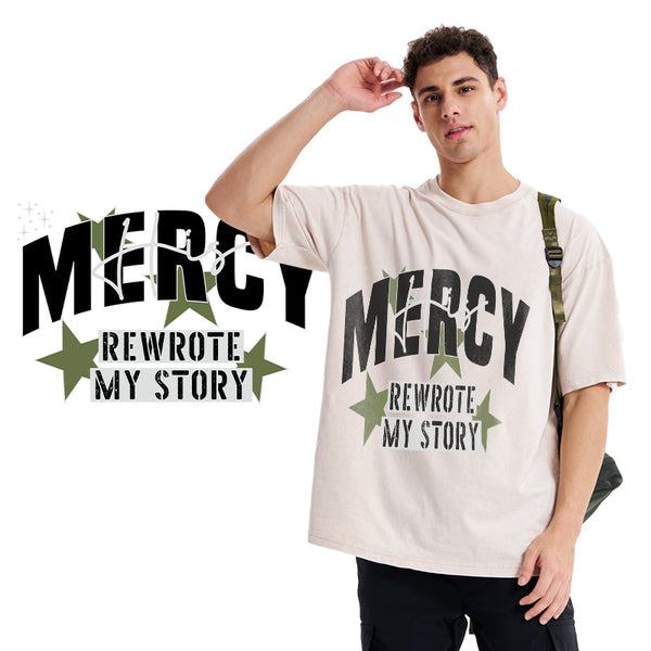 GC-WTS2345 His Mercy Rewrote My Story Christian Washed T-Shirt