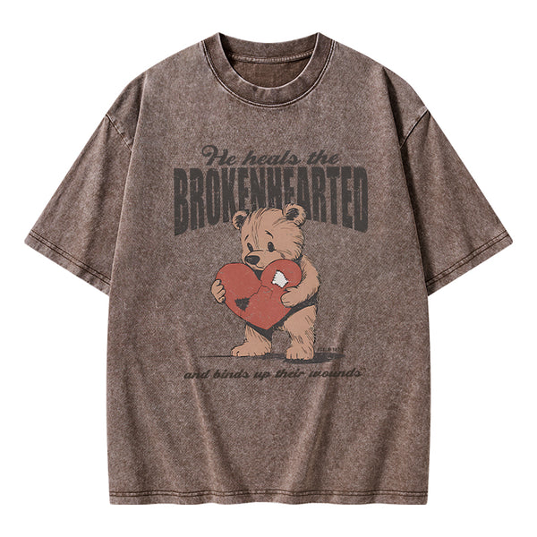 GC-WTS2354 He Heals The Brokenhearted Christian Washed T-Shirt