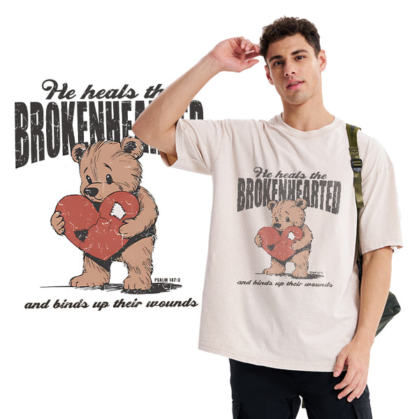 GC-WTS2354 He Heals The Brokenhearted Christian Washed T-Shirt