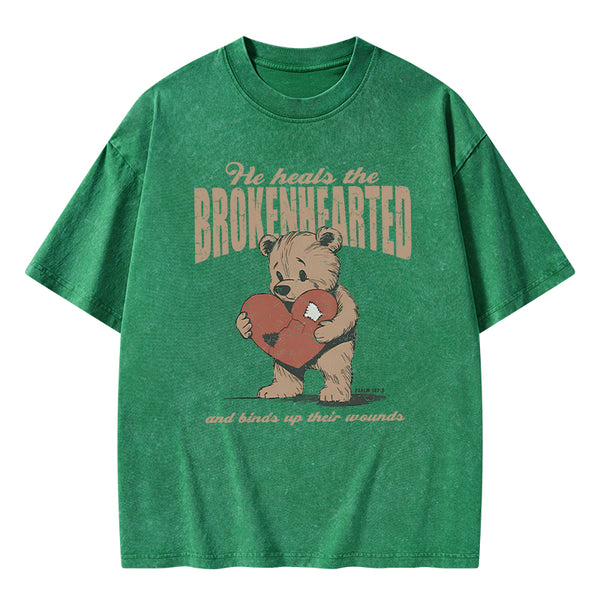 GC-WTS2354 He Heals The Brokenhearted Christian Washed T-Shirt