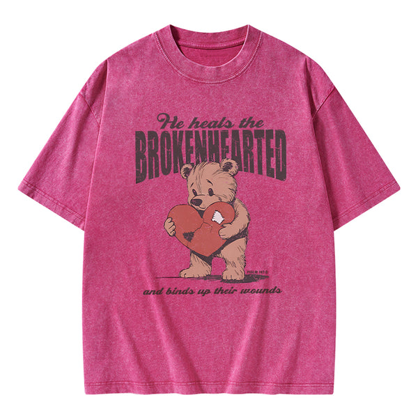 GC-WTS2354 He Heals The Brokenhearted Christian Washed T-Shirt