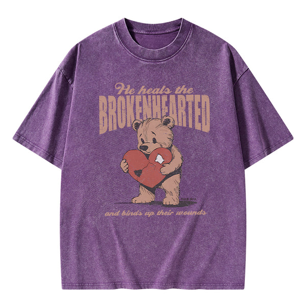 GC-WTS2354 He Heals The Brokenhearted Christian Washed T-Shirt