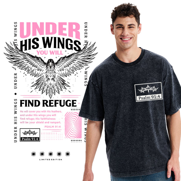 Under His Wings You Wil Find Refuge Christian Washed T-Shirt