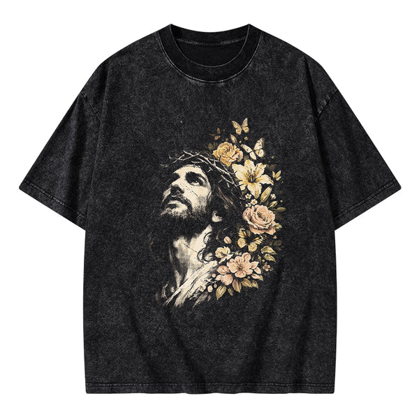 Jesus Flowers Christian Washed T-Shirt