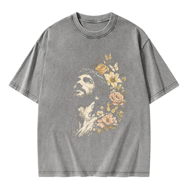 Jesus Flowers Christian Washed T-Shirt