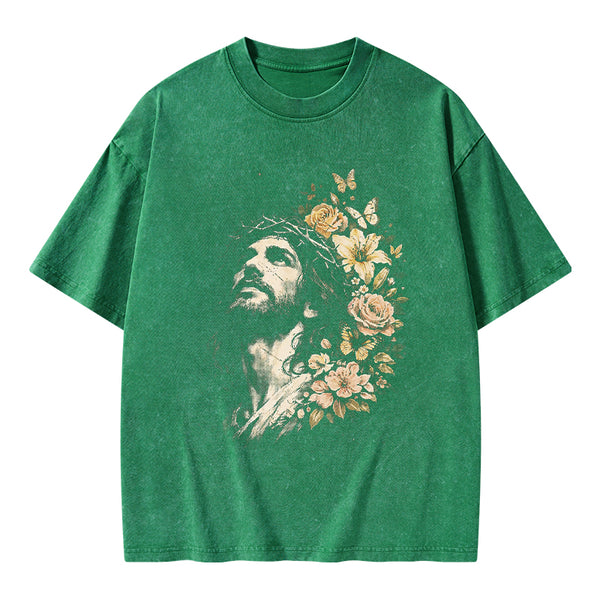 Jesus Flowers Christian Washed T-Shirt