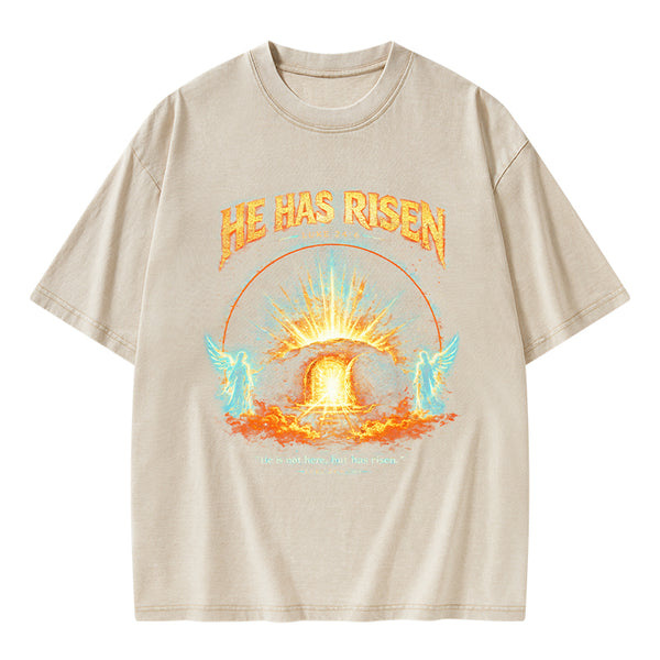 He Has Risen Christian Washed T-Shirt