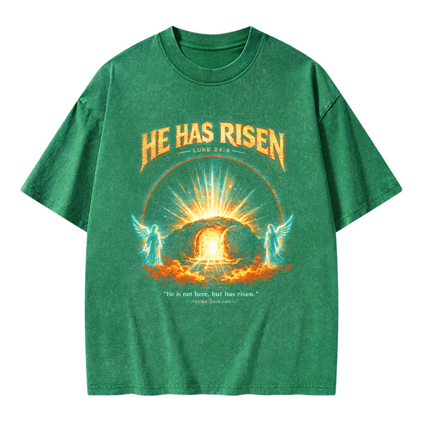 He Has Risen Christian Washed T-Shirt