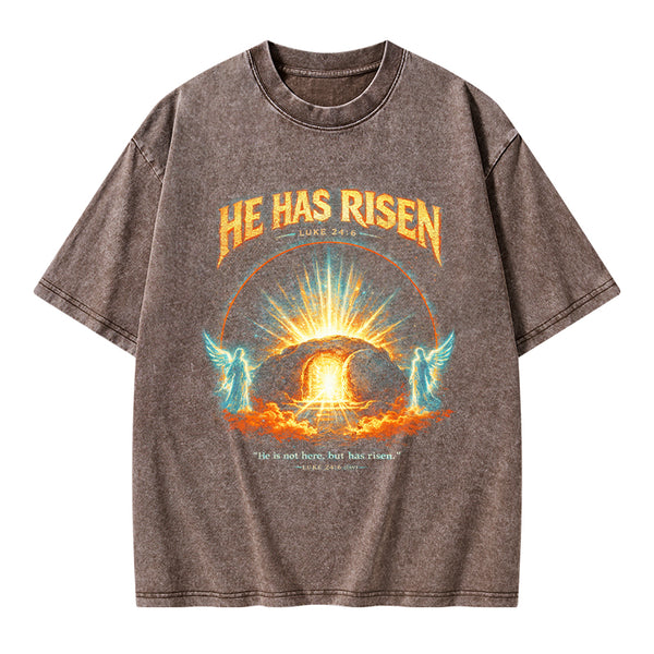 He Has Risen Christian Washed T-Shirt