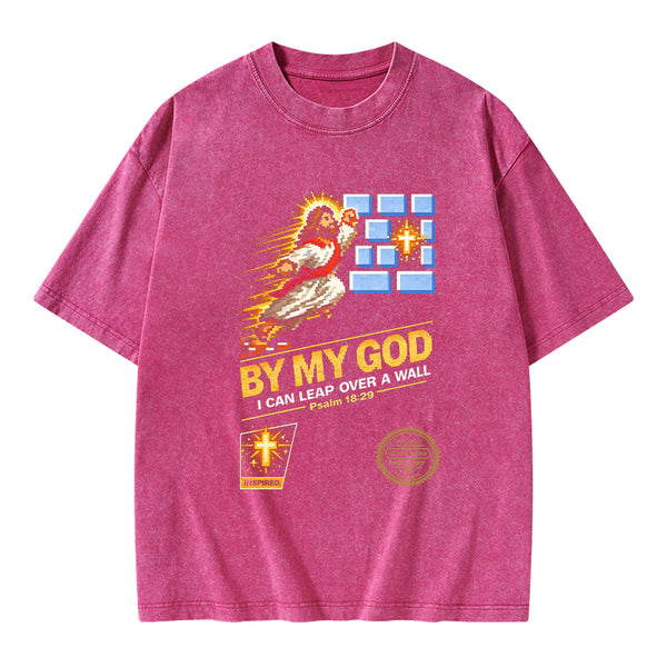 I Can Leap Over A Wall By My God Christian Washed T-Shirt