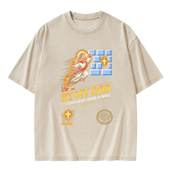 I Can Leap Over A Wall By My God Christian Washed T-Shirt