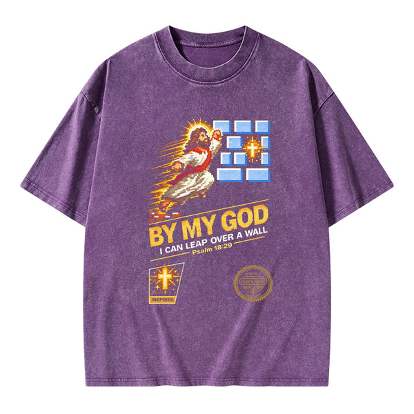 I Can Leap Over A Wall By My God Christian Washed T-Shirt