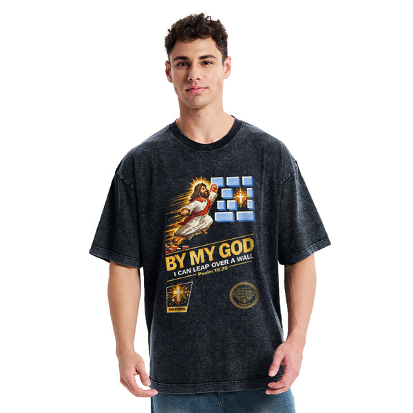 I Can Leap Over A Wall By My God Christian Washed T-Shirt