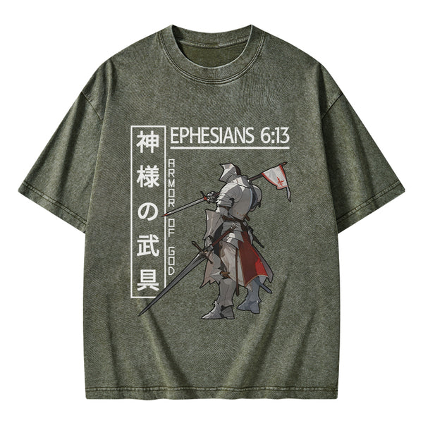 GC-WTSA0039 Armor Of God Anime Christian Washed T-Shirt