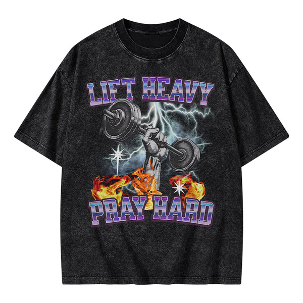 GC-WTSA0047 Lift Heavy Pray Hard Chirstian Washed T-Shirt